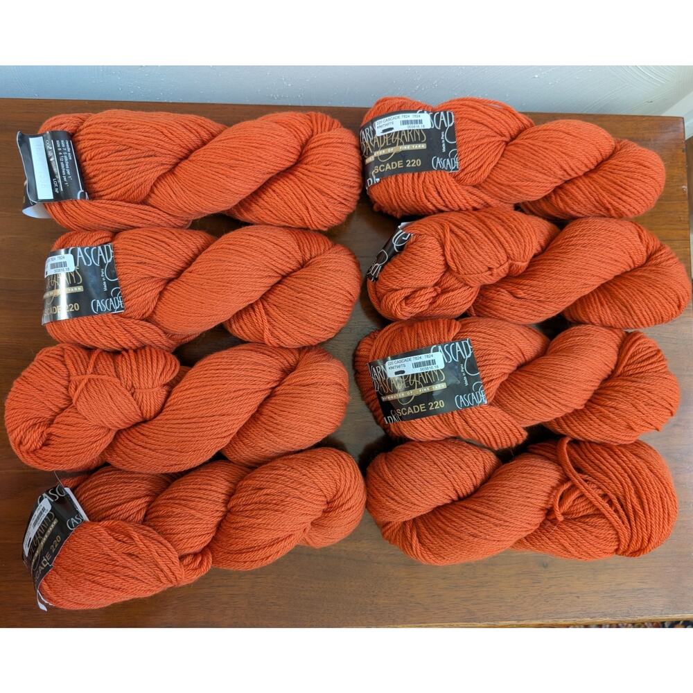 Lot Of 8 Cascade 220 7824 Jack O' Lantern Peruvian Highland Wool Yarn Orange